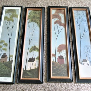 Picture Warren Kimble Folk Art Vintage 4 Seasons Framed 8.5 X 30