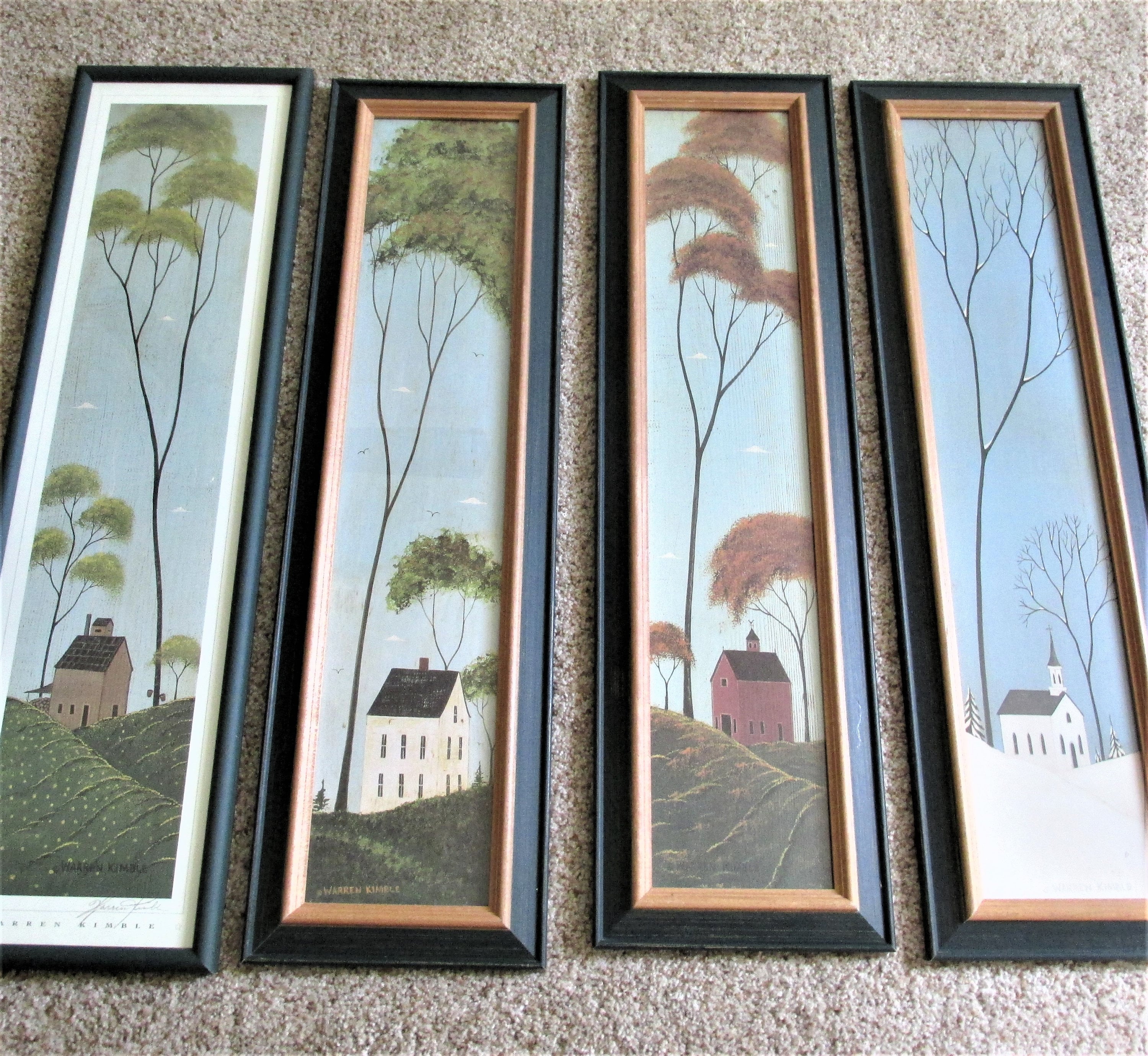 Picture Warren Kimble Folk Art Vintage 4 Seasons Framed 8.5 X 30