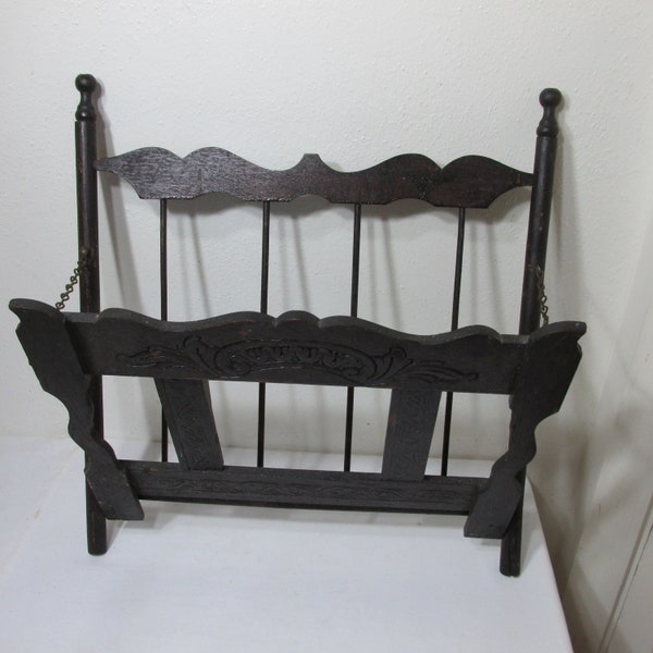 Antique Magazine Rack Wall Hanging Ornate Wood