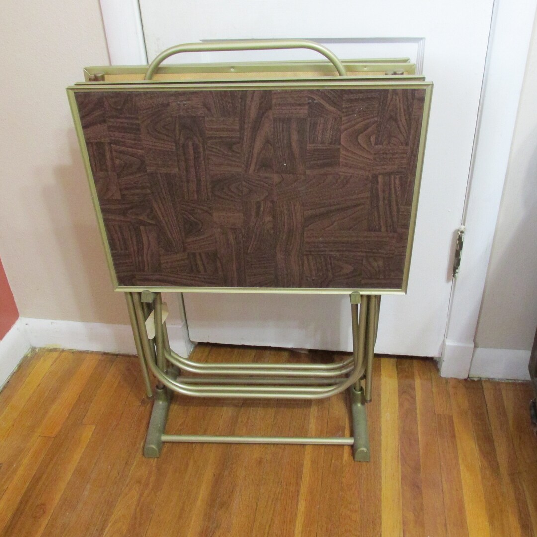 TV Trays With Stand Vintage Set of 4 Etsy