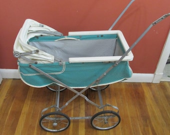 Buggy Metal Frame Rubber Top Wheels for Dolls or Display Folds Up