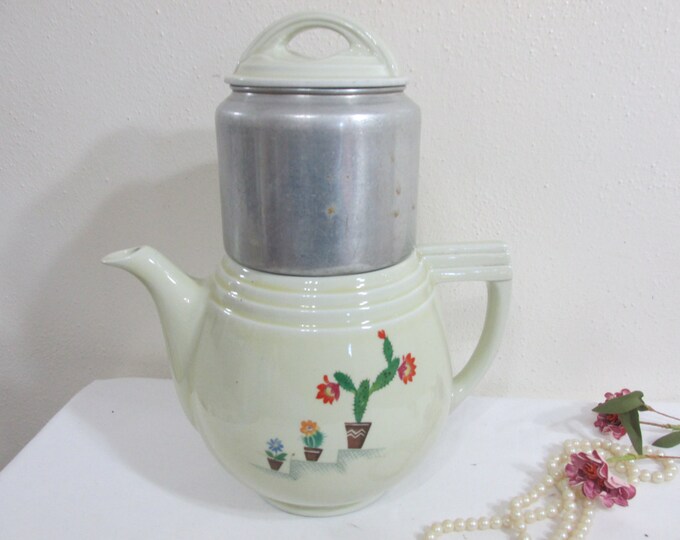 Halls Porcelain Coffee Pot AS IS Vintage With Aluminum Drip O Lator