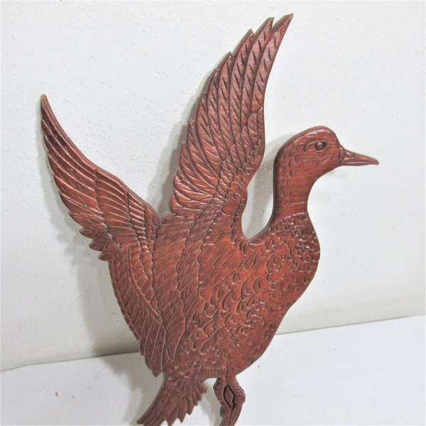 Wood Carved Duck Vintage Flat Wall Hanging