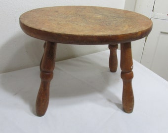 Wood Stool Oval Vintage Country Farmhouse