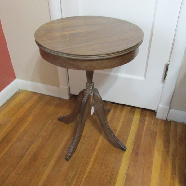 Accent Table Pedestal Round Top Vintage Wood Stand