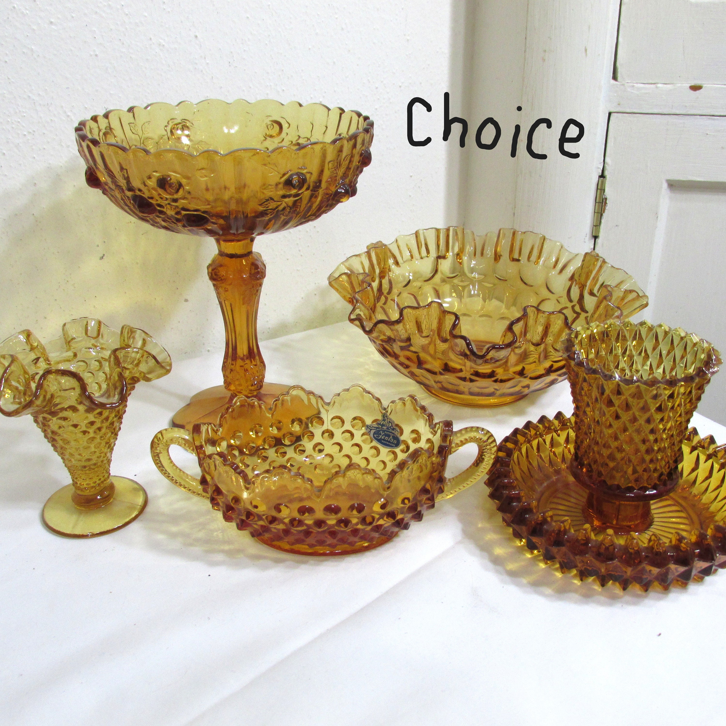 Fenton Art Glass・アンティークガラス Fenton Art Glass Choice Vintage Golden Amber Colored Dishes - Etsy