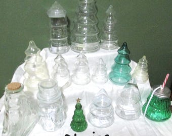 Tree Shaped Glass Jar Vintage Choice Christmas Decor or Gift Container
