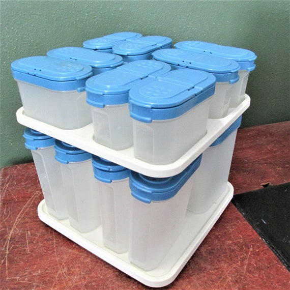 Tupperware Spice Containers on Lazy Susan Choose Vintage Blue or