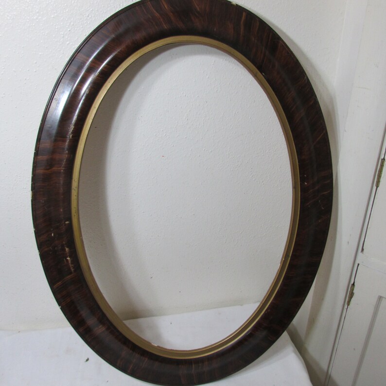Oval Picture Frame Bubble Glass Vintage Tigerwood With Gold by Etsy