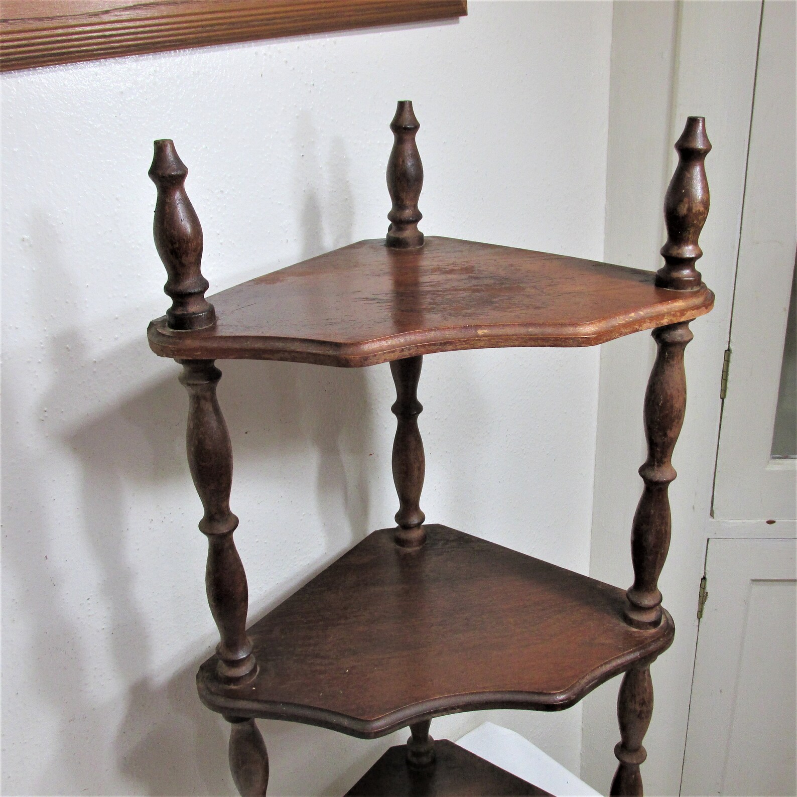 Spindle Corner Shelf 3 Tier Vintage Wood Display Etsy