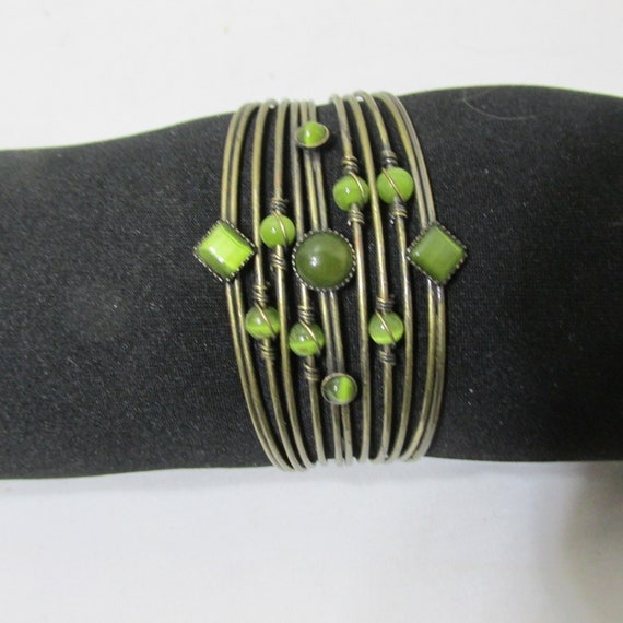 Bracelet Chartreuse Beads and Wire Cuff Vintage Co