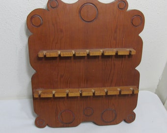 Wood Spoon Rack  Carved Vintage 2 Tier with 15 Slots