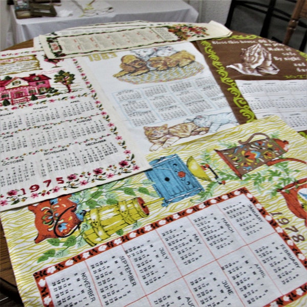 Linen Wall Calendars Choice of Vintage 1970s Hangings