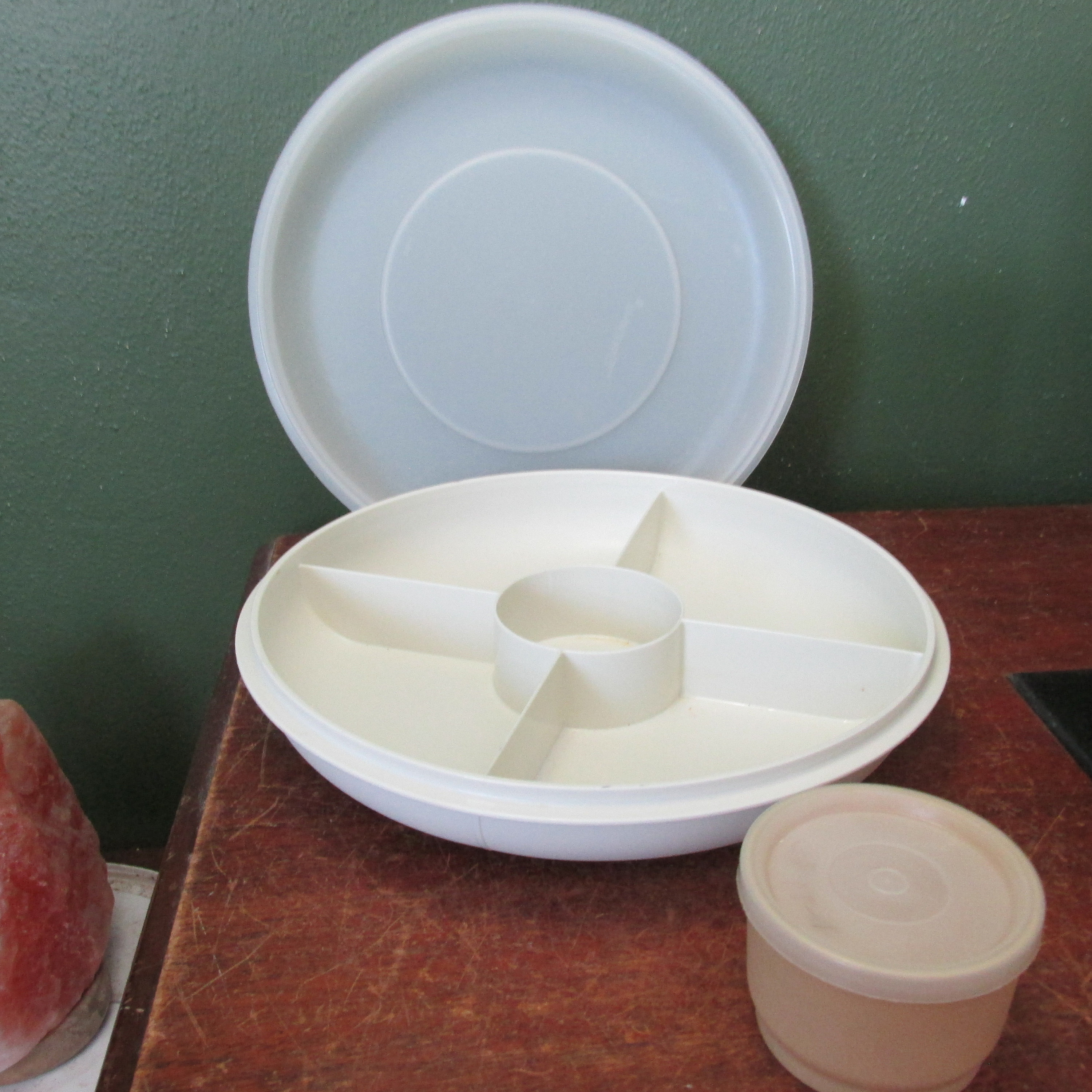 Tupperware Serving Center Small Vintage Relish Tray Almond Storage