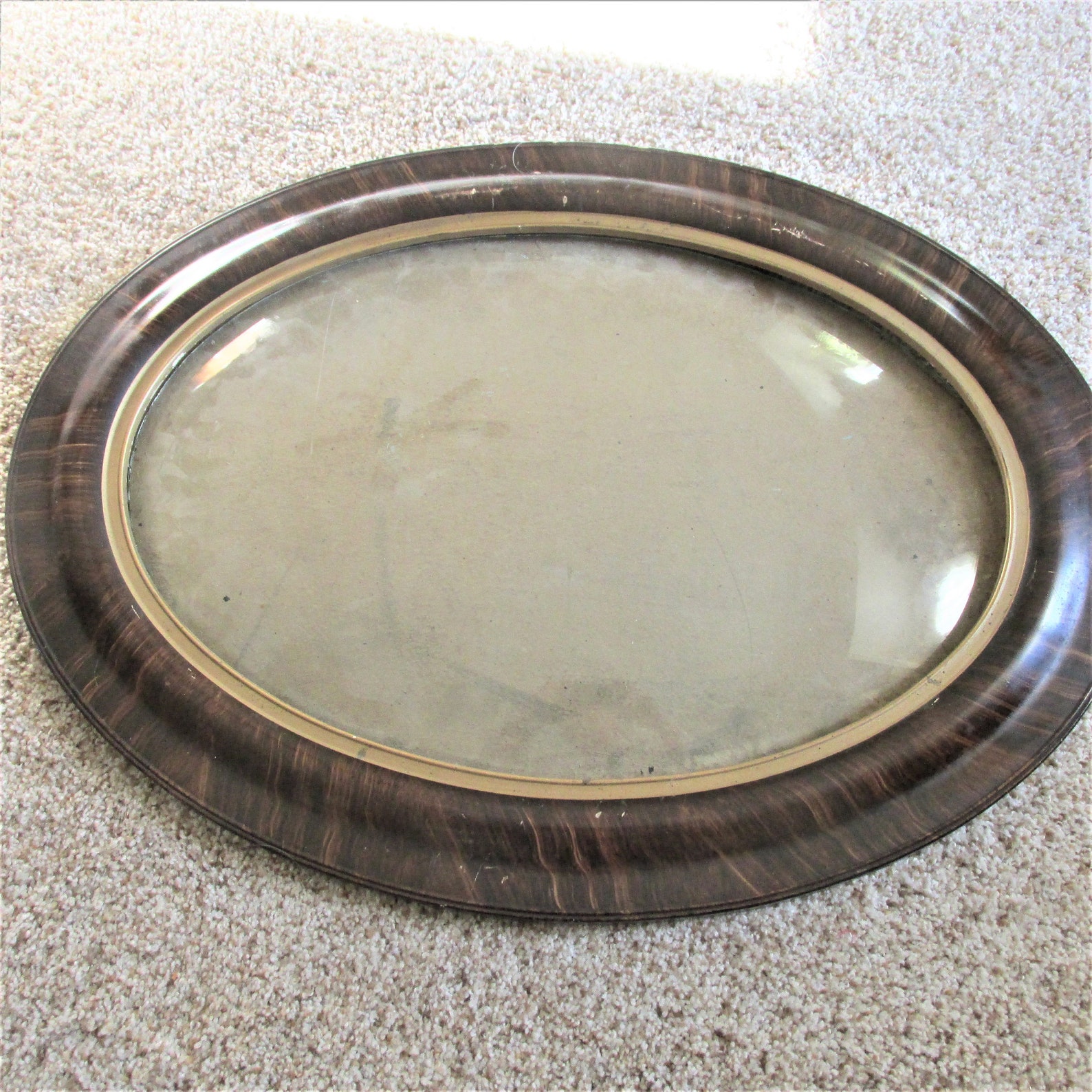 Oval Picture Frame Bubble Glass Vintage Tigerwood With Gold by Etsy