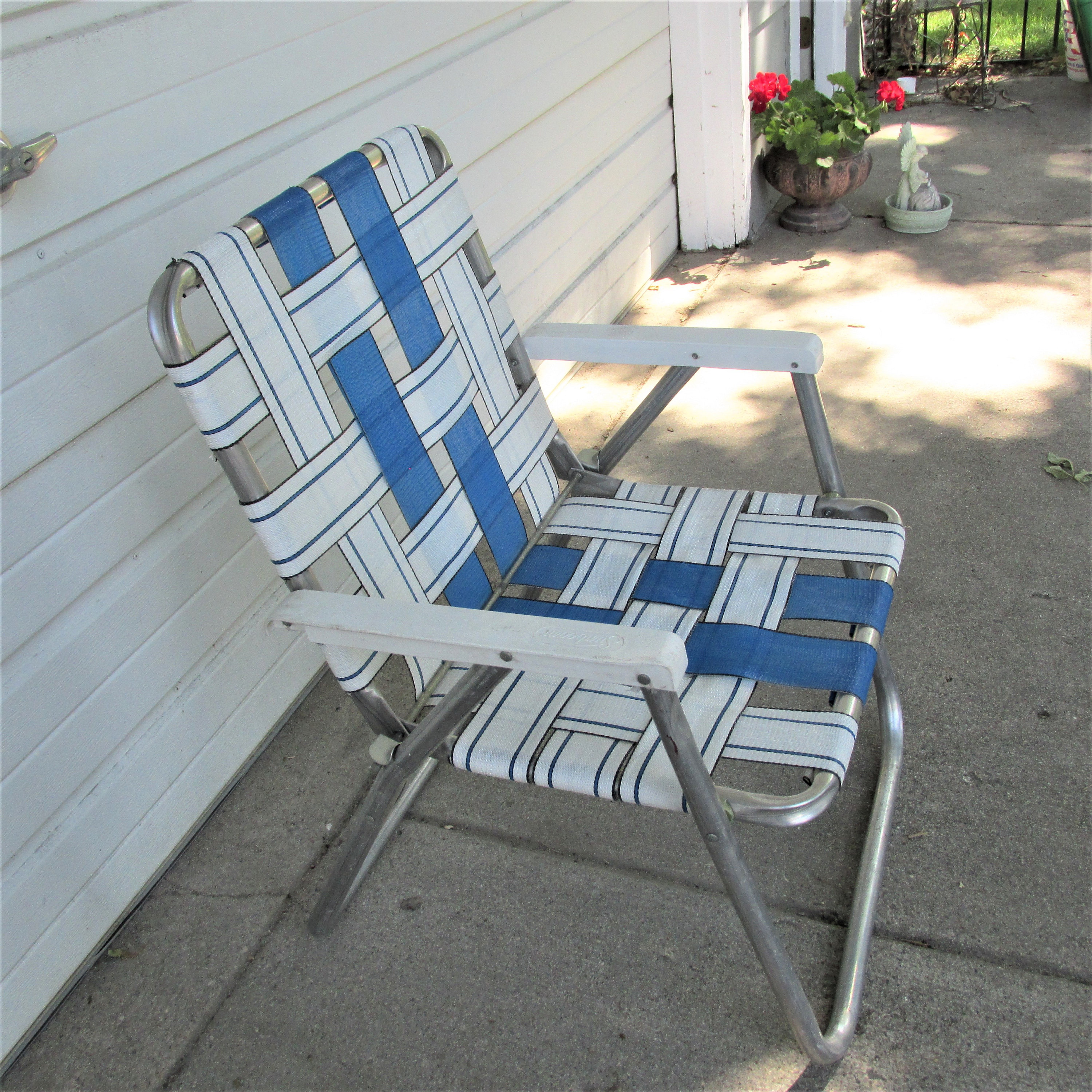 Lawn Chair Webbed Folding Aluminum Choice Vintage Blue and White