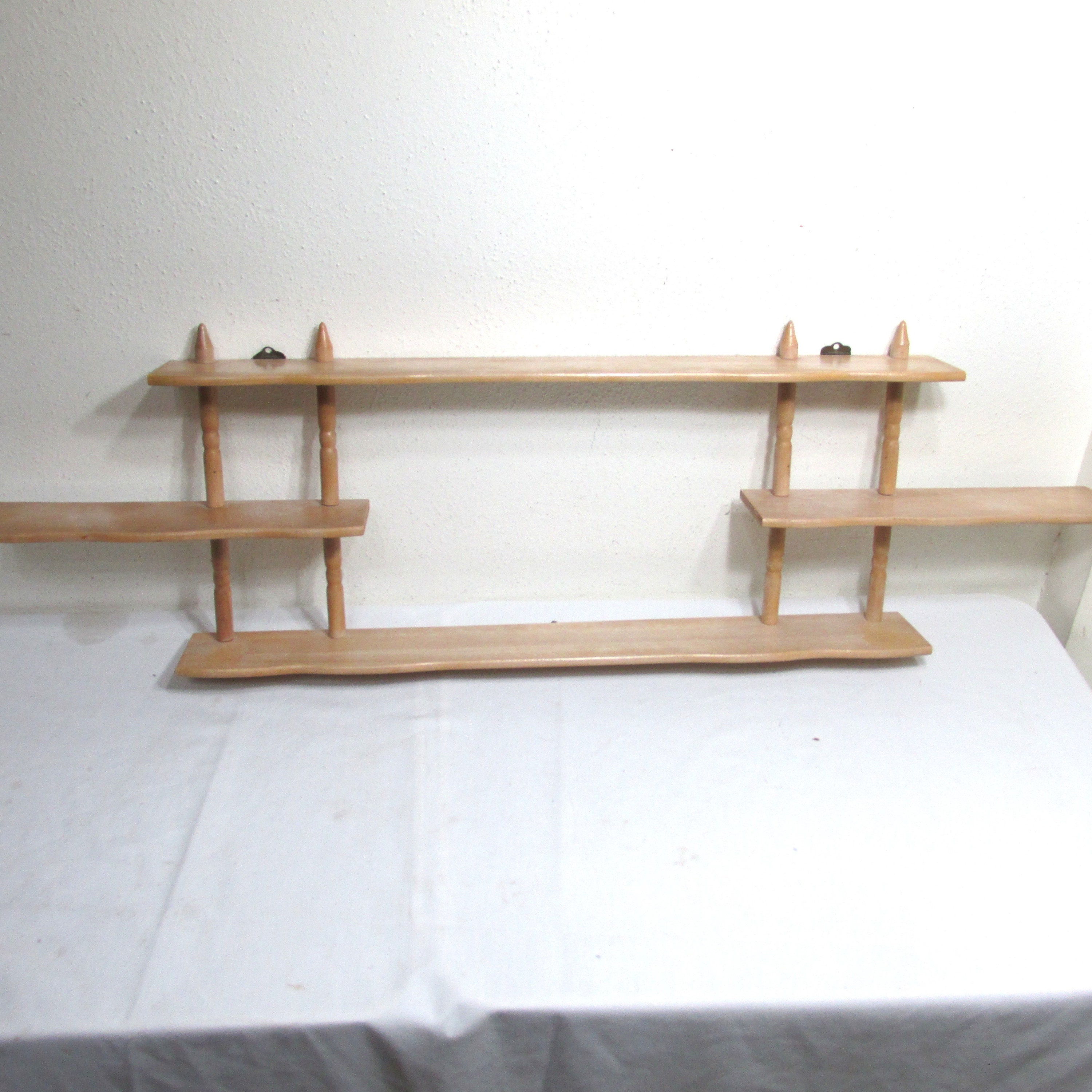 Wood Spindle Shadow Box Vintage Natural Decorative 3 Tier Display