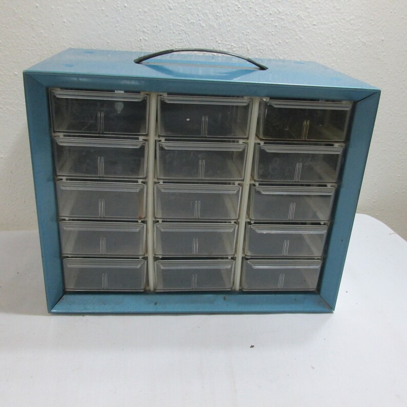 Metal Storage Cabinet Vintage 15 Clear Drawers Etsy