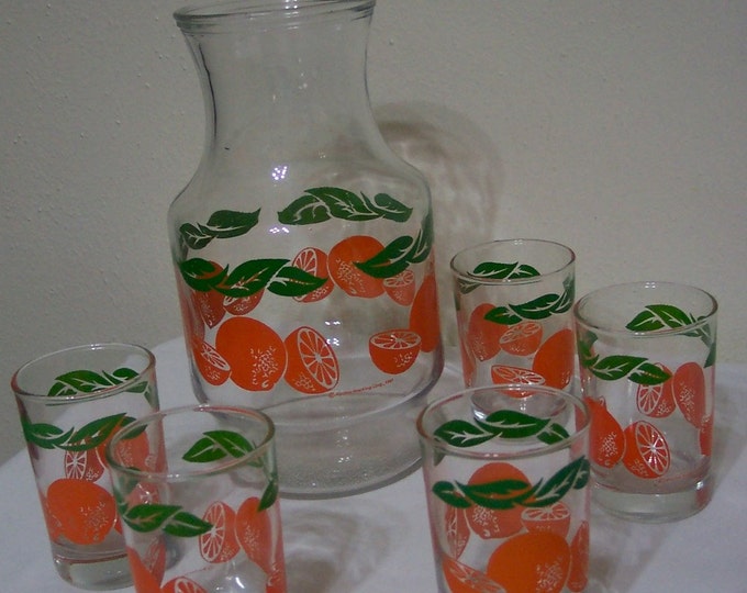 Vintage Orange Juice Pitcher / Carafe With 5 Glasses Etsy