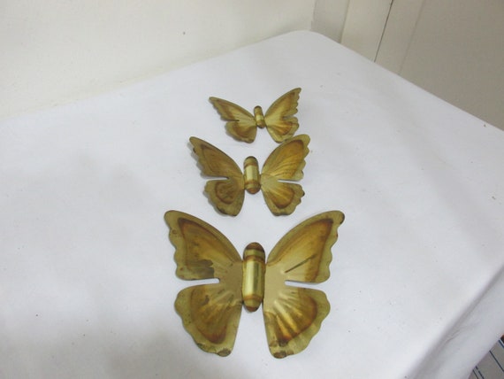 Vintage Set of 3 Brass Butterfly Wall Hangings