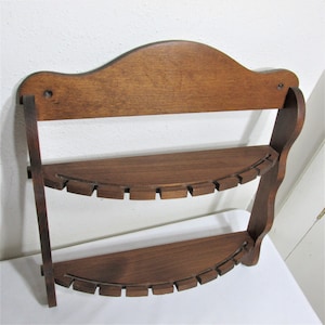 Spoon Rack Half Round Shelf 2 Tiers with 18 Slots Vintage Wood