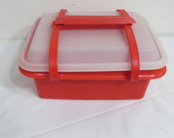 Vintage Red Tupperware Lunchbox, Food Storage Container