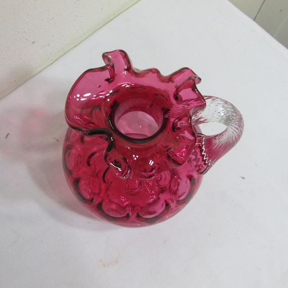 Fenton Cranberry Glass Dot Optic Vintage Pitcher Clear Handle - Etsy