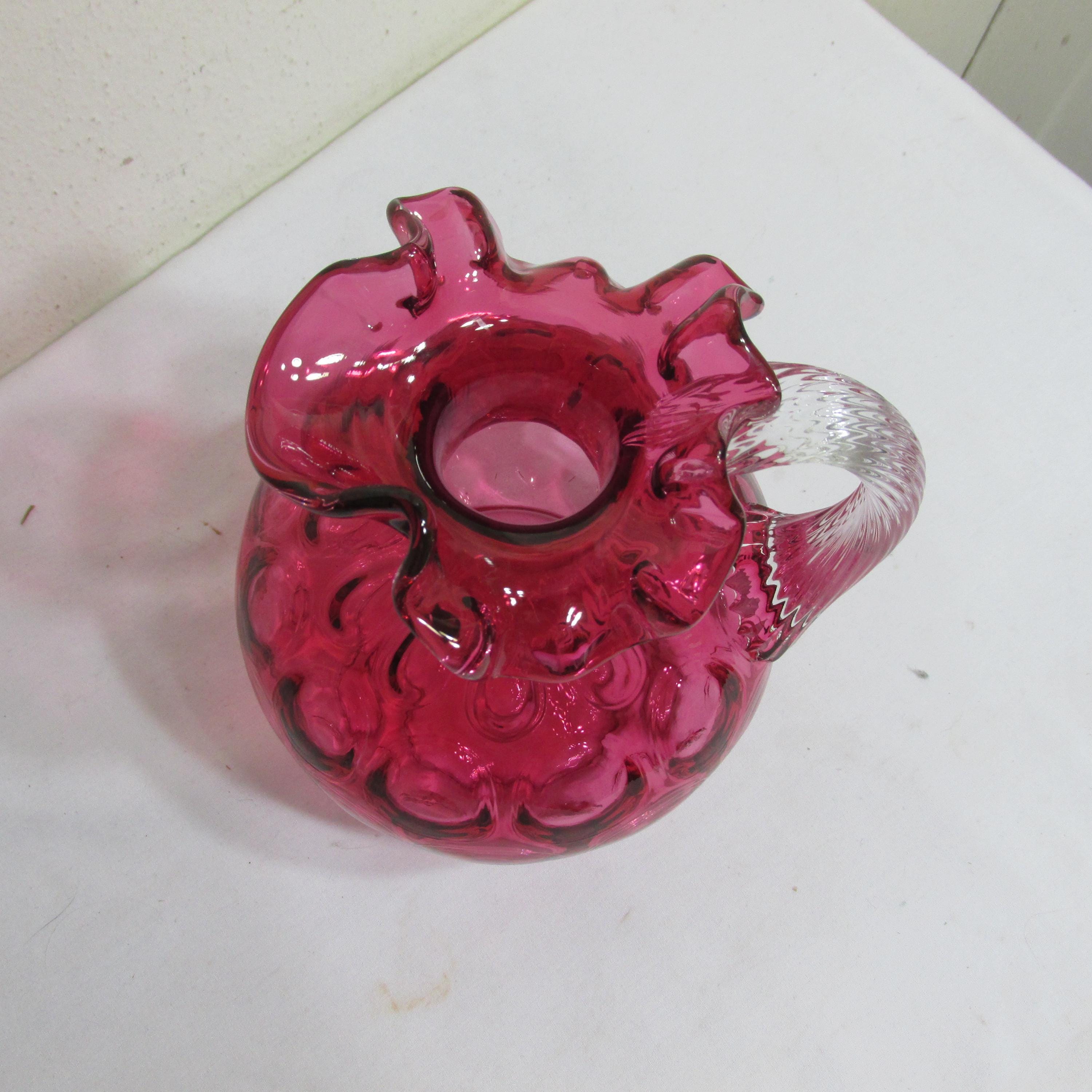 Fenton Cranberry Glass Dot Optic Vintage Pitcher Clear Handle - Etsy
