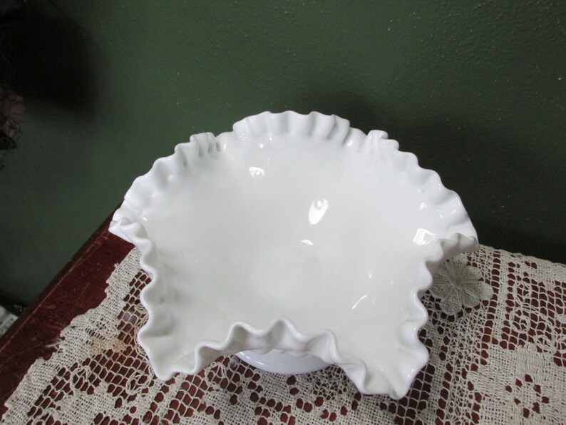 Fenton Milk Glass Pedestal Bowl 8 inch Hobnail