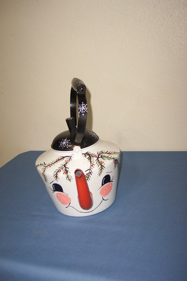 Tea Pot Hand Painted Snowman Tea Kettle OOAK Etsy