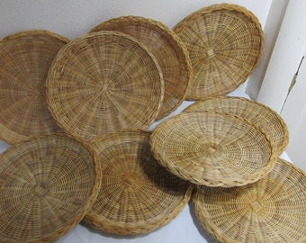 Wicker Paper Plate Holder Vintage Tightly Woven Set of 9