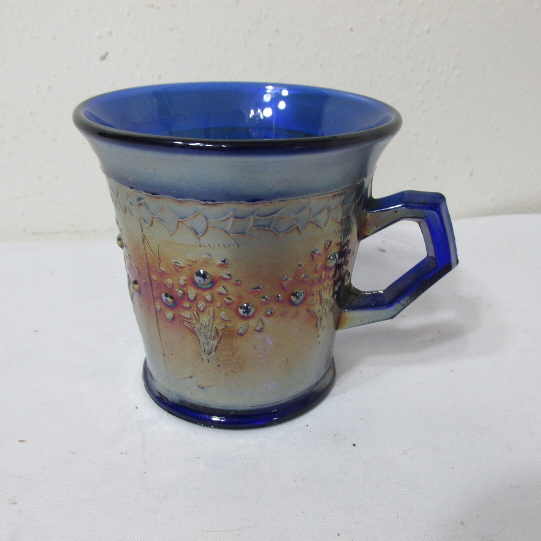 Fenton Orange Tree Mug Vintage Blue Carnival Glass Etsy