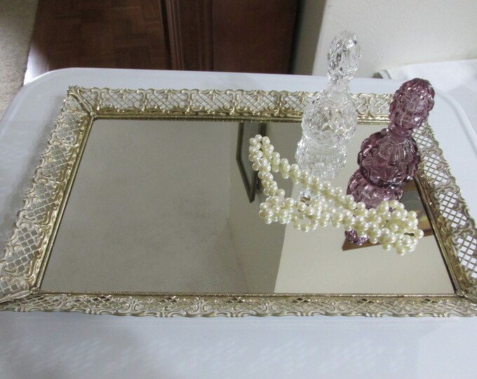 Vanity Mirror Perfume Tray Vintage Open Weave Filigree Framed Etsy