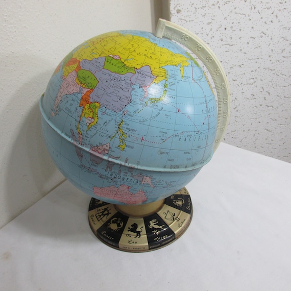 Tin Globe by Ohio Art Vintage Astrological Signs on Base - Etsy Israel