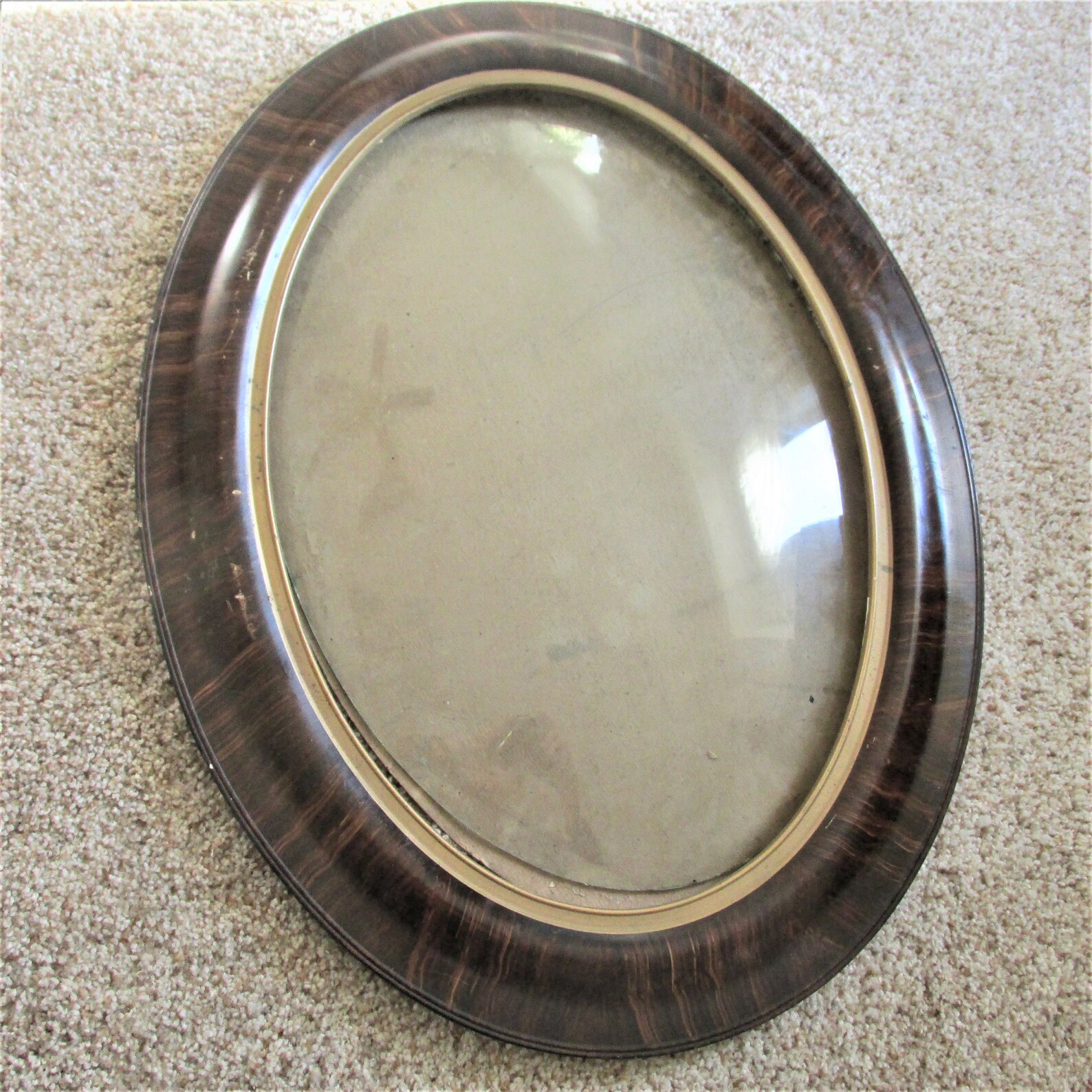 Oval Picture Frame Bubble Glass Vintage Tigerwood With Gold by Etsy