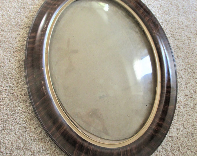 Oval Picture Frame Bubble Glass Vintage Tigerwood With Gold by the