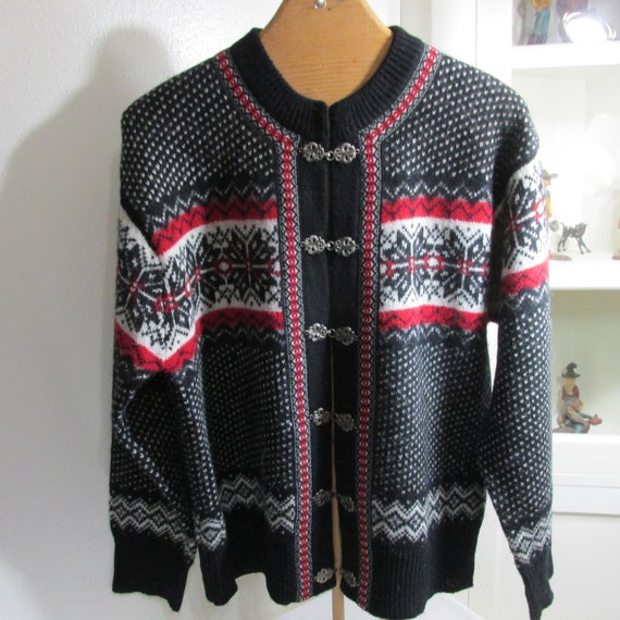 Norwegian Style Cardigan Sweater Vintage 100% She… - image 2