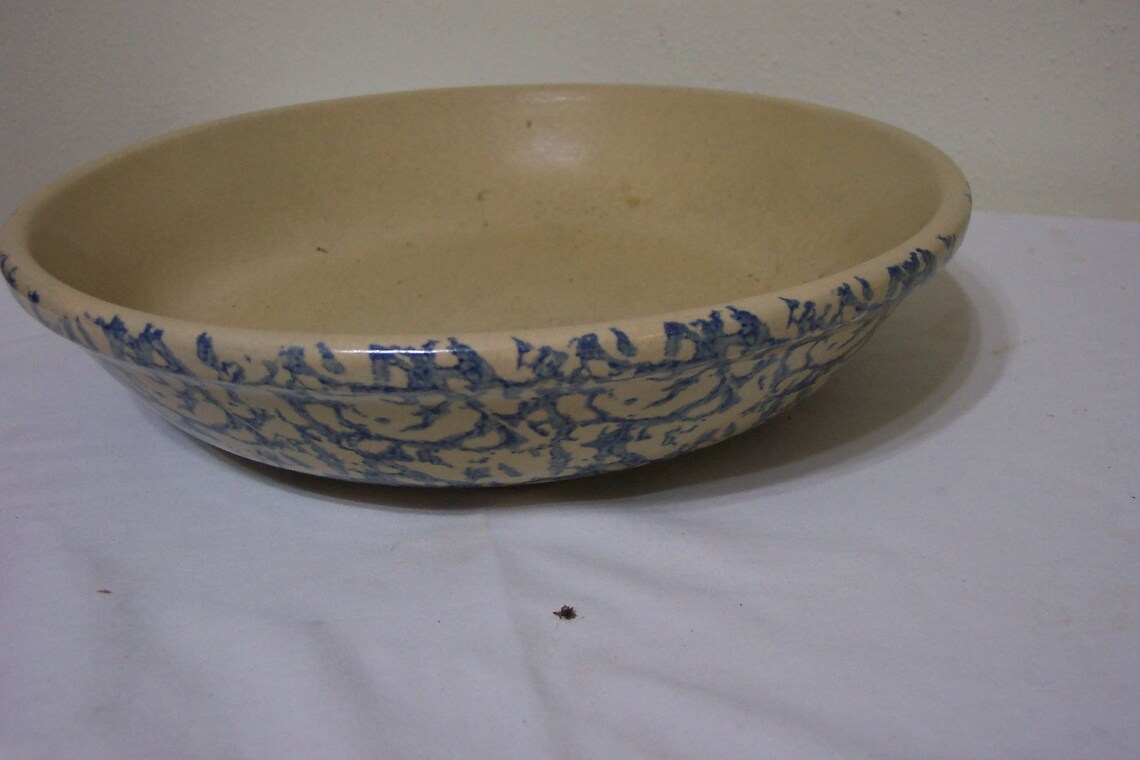 Roseville Pottery 12 Inch Pasta Bowl Blue Splatter Etsy