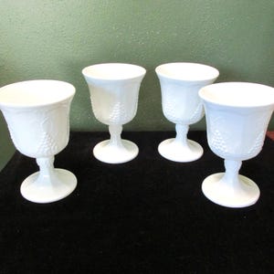 Milk Glass Goblets Set of 4 Vintage Indiana Glass Colony Harvest Grape