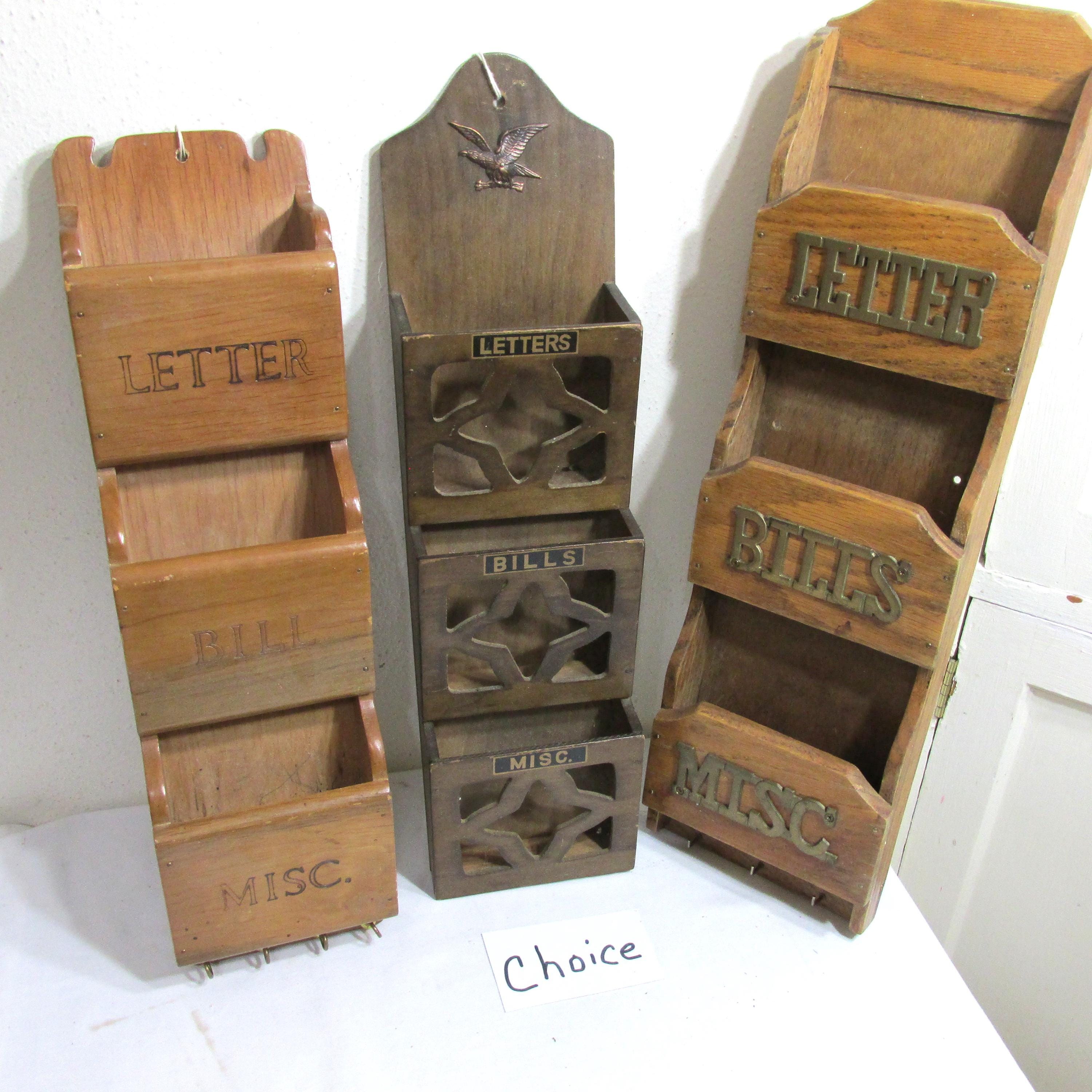 Letter Holder Wood Vintage Organizer With Key Hooks Wall Hanging