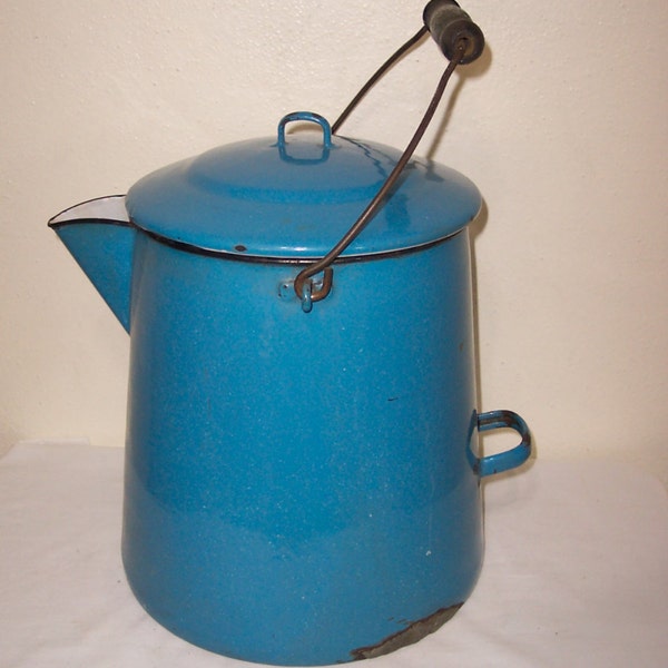 Large Enamel Coffee Pot Turquoise Blue