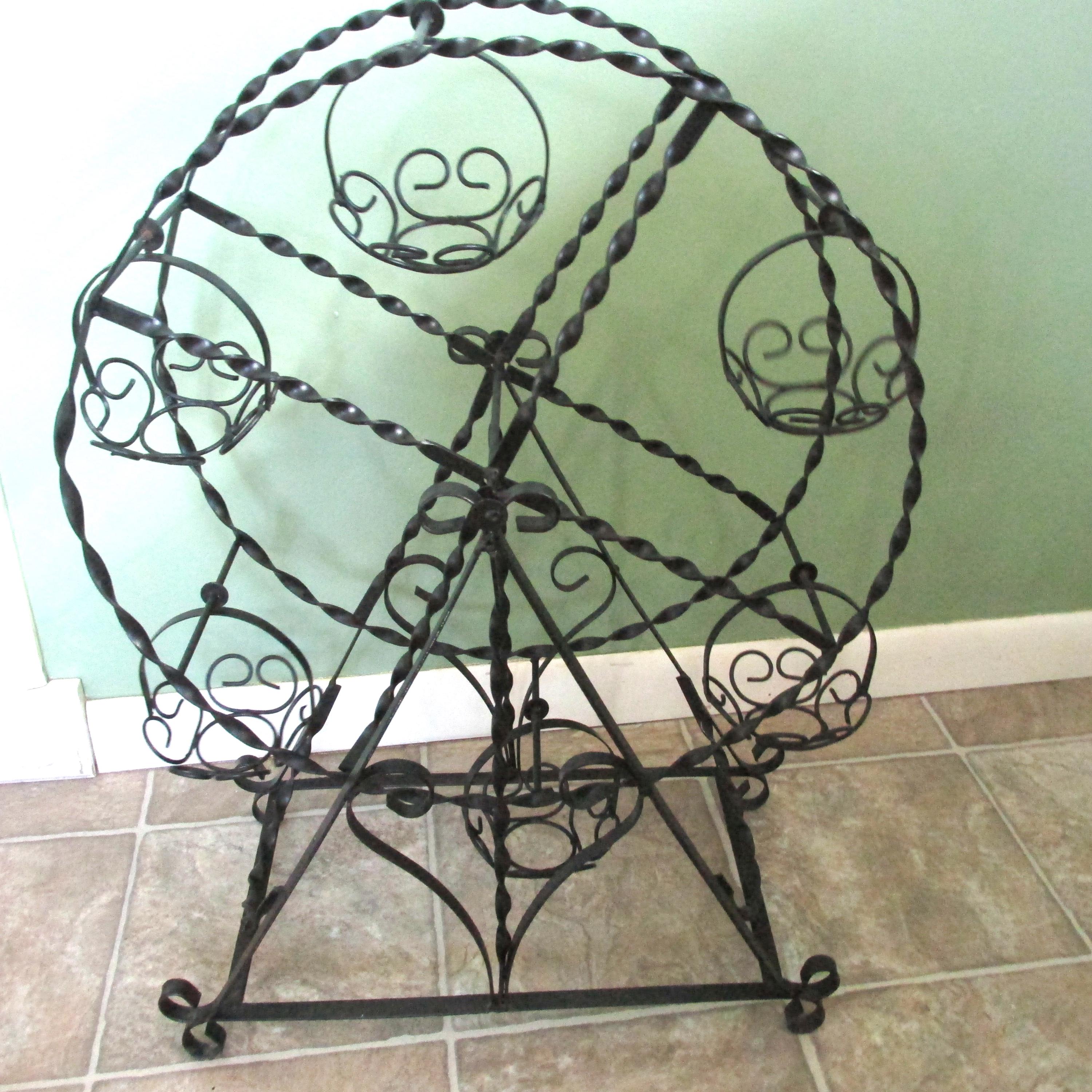 Wrought Iron Ferris Wheel Vintage Succulent Plant Hanging Baskets