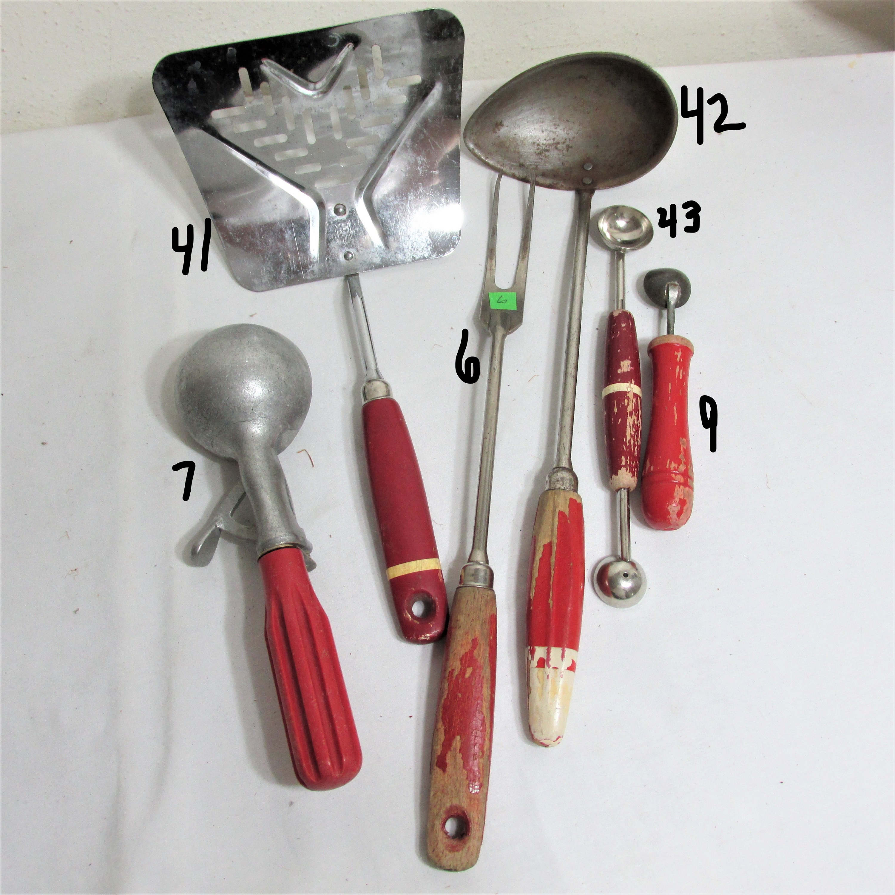 Kitchen Utensils Red Wood Handle Choice of Vintage Tools 