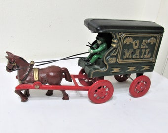 Cast Iron Mail Horse Wagon with Driver Vintage Display