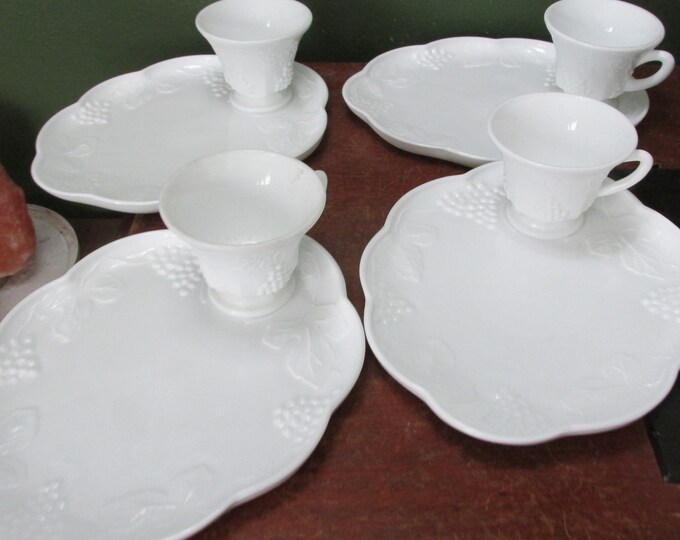 Milk Glass Snack Set of 4 Vintage Colony Harvest Grape Etsy