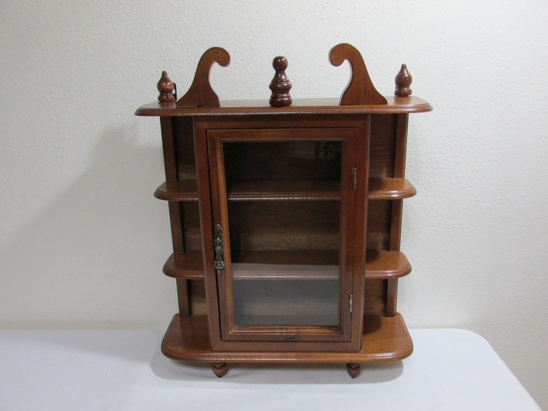Wood Curio Cabinet With Glass Door Wall Mount Or Table Top 18 Etsy