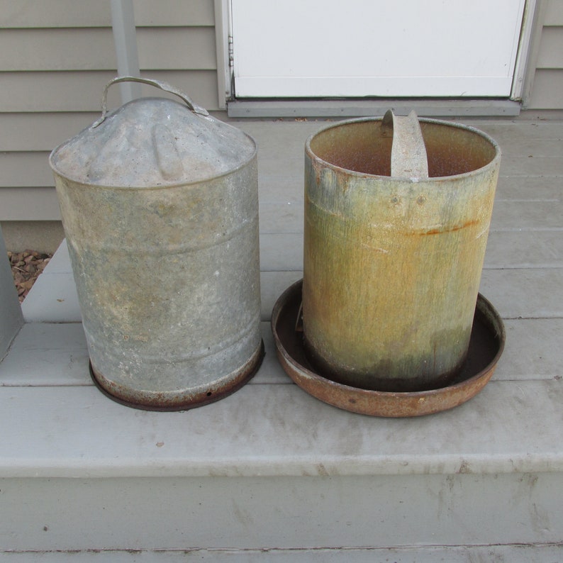 Galvanized Chicken Feeder Vintage Metal Hen Waterer Farmhouse Etsy