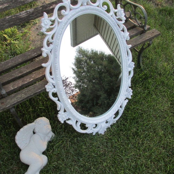 Mirror Oval White Scrolls Curves and Elegance Mirror