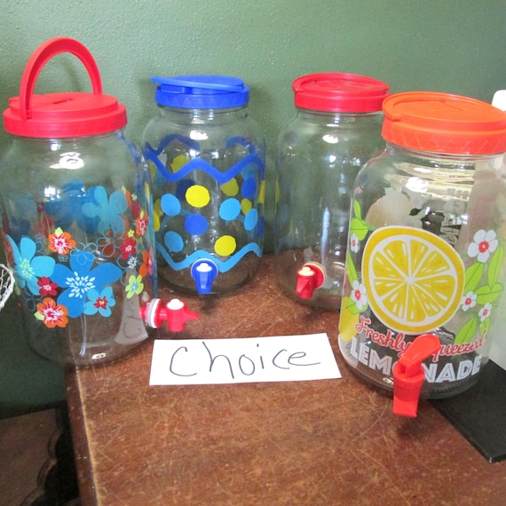 Sun Tea Jar Vintage Choice of Design on Clear Glass 1 Gallon