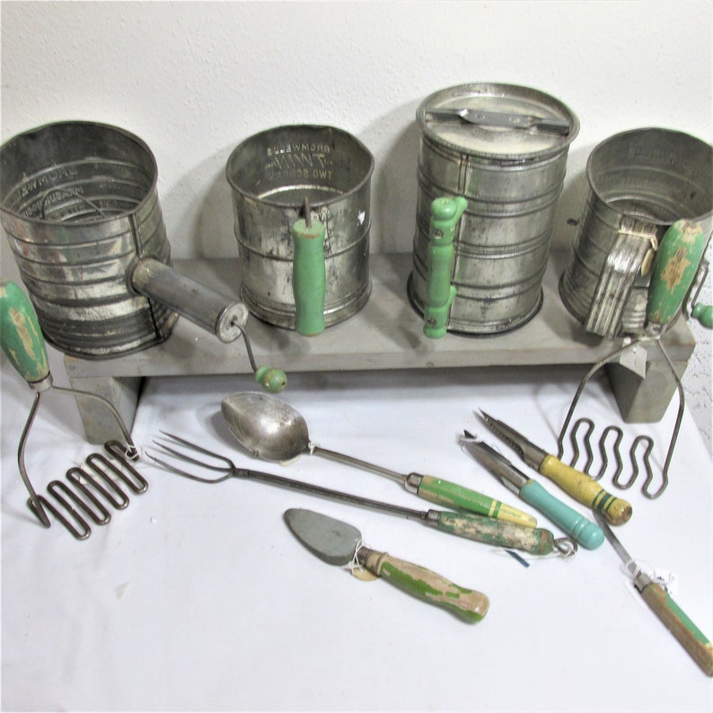 Green Wood Handle Utensils Choice of 1 Vintage Kitchen Tool Etsy